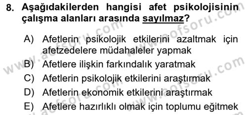 Afet Psikolojisi ve Sosyolojisi Dersi 2018 - 2019 Yılı 3 Ders Sınav Soruları 8. Soru
