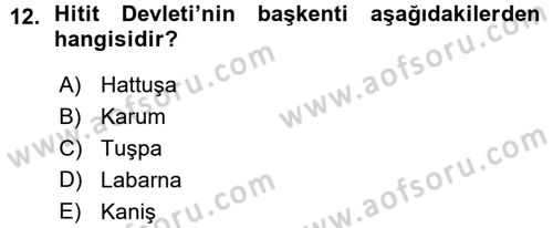 Anadolu Arkeolojisi Dersi 2015 - 2016 Yılı (Vize) Ara Sınav Soruları 12. Soru