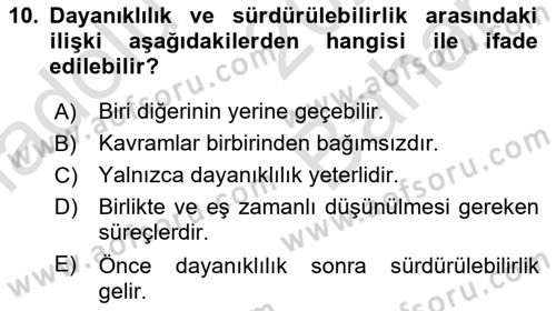 Sürdürülebilir Kentsel Dayanıklılık Dersi 2025 - 2026 Yılı (Vize) Ara Sınav Soruları 10. Soru