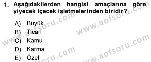 Yiyecek Ve İçecek İşletmeciliği Dersi 2022 - 2023 Yılı (Vize) Ara Sınav Soruları 1. Soru