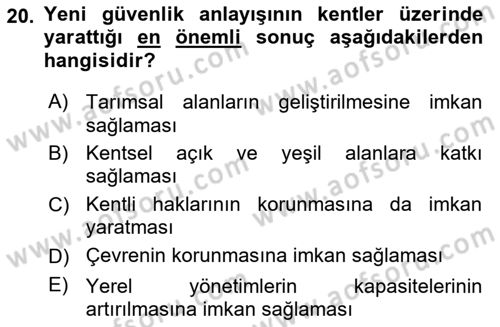 Afet Risk Azaltma Politikaları Dersi 2024 - 2025 Yılı (Vize) Ara Sınav Soruları 20. Soru