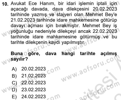 İdari Yargı Dersi 2022 - 2023 Yılı Yaz Okulu Sınav Soruları 10. Soru