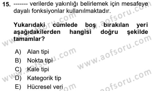 Veri Analizi Ve Değerlendirme Dersi 2022 - 2023 Yılı Yaz Okulu Sınav Soruları 15. Soru