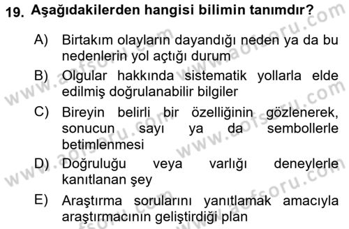 Sosyal Bilimlerde Araştırma Yöntemleri Dersi 2024 - 2025 Yılı (Vize) Ara Sınav Soruları 19. Soru