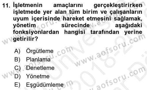 Menü Yönetimi Dersi 2018 - 2019 Yılı (Vize) Ara Sınav Soruları 11. Soru