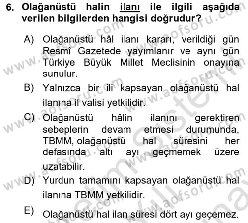 İnsan Hakları Ve Kamu Özgürlükleri Dersi 2023 - 2024 Yılı (Final) Dönem Sonu Sınav Soruları 6. Soru