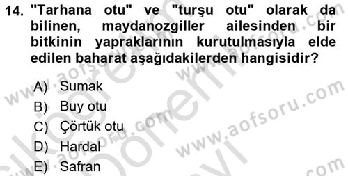 Gıda Coğrafyası Dersi 2019 - 2020 Yılı (Final) Dönem Sonu Sınav Soruları 14. Soru