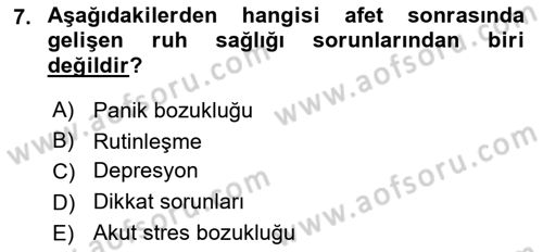 Afet Psikolojisi ve Sosyolojisi Dersi 2018 - 2019 Yılı 3 Ders Sınav Soruları 7. Soru