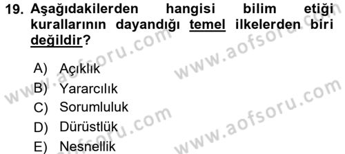 Sosyal Bilimlerde Araştırma Yöntemleri Dersi 2015 - 2016 Yılı (Final) Dönem Sonu Sınav Soruları 19. Soru