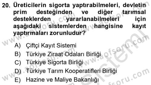 Afet Ekonomisi Ve Sigortacılığı Dersi 2021 - 2022 Yılı Yaz Okulu Sınav Soruları 20. Soru