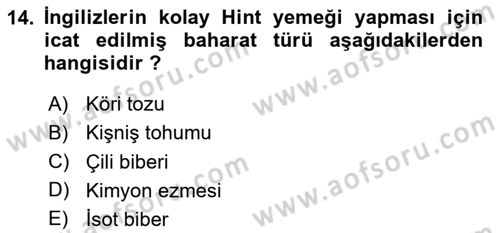 Yemek Sosyolojisi Dersi 2023 - 2024 Yılı (Final) Dönem Sonu Sınav Soruları 14. Soru