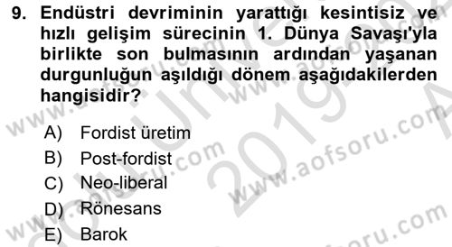 Kent, Planlama ve Afet Risk Yönetimi Dersi 2019 - 2020 Yılı (Vize) Ara Sınav Soruları 9. Soru