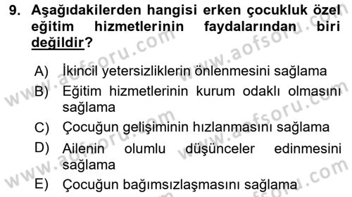 Özel Gereksinimli Bireyler İçin Afet ve Acil Durum Yönetimi Dersi 2024 - 2025 Yılı (Final) Dönem Sonu Sınav Soruları 9. Soru