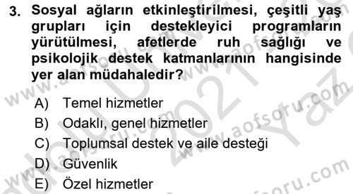 Afet Psikolojisi ve Sosyolojisi Dersi 2021 - 2022 Yılı Yaz Okulu Sınav Soruları 3. Soru
