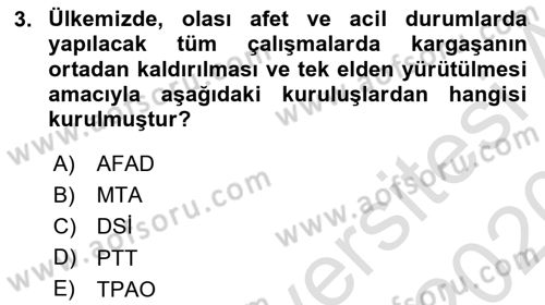 Arama Kurtarma Bilgisi ve Etik Değerler Dersi 2019 - 2020 Yılı (Vize) Ara Sınav Soruları 3. Soru