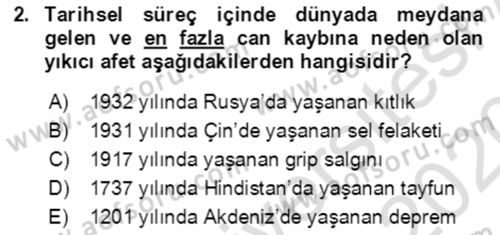 Afet Risk Azaltma Politikaları Dersi 2019 - 2020 Yılı (Vize) Ara Sınav Soruları 2. Soru