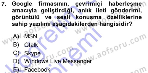 Büro Teknolojileri Dersi 2015 - 2016 Yılı (Vize) Ara Sınav Soruları 7. Soru