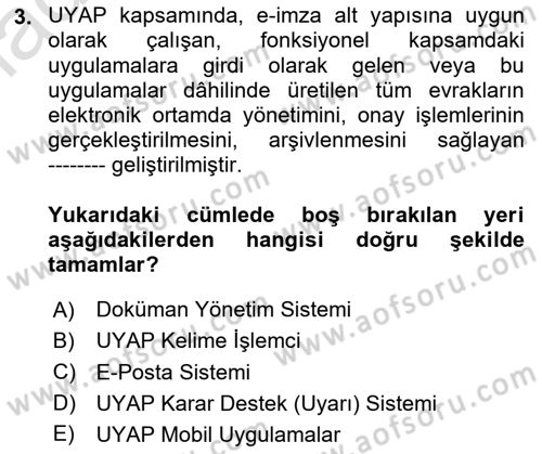 Mesleki Bilgisayar Ve Uyap Dersi 2024 - 2025 Yılı Yaz Okulu Sınav Soruları 3. Soru