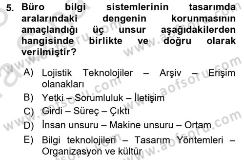 Büro Teknolojileri Dersi 2022 - 2023 Yılı (Vize) Ara Sınav Soruları 5. Soru