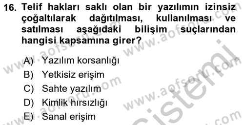Büro Teknolojileri Dersi 2018 - 2019 Yılı Yaz Okulu Sınav Soruları 16. Soru