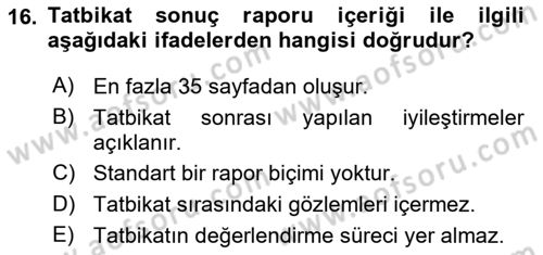 Afet Senaryosu ve Tatbikatlar Dersi 2018 - 2019 Yılı (Final) Dönem Sonu Sınav Soruları 16. Soru