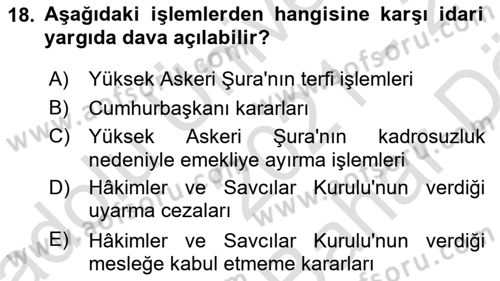 İdari Yargı Dersi 2021 - 2022 Yılı (Vize) Ara Sınav Soruları 18. Soru