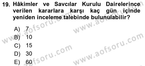 İdari Yargı Dersi 2018 - 2019 Yılı (Vize) Ara Sınav Soruları 19. Soru
