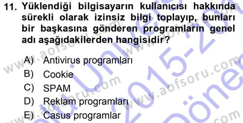 Büro Teknolojileri Dersi 2015 - 2016 Yılı (Final) Dönem Sonu Sınav Soruları 11. Soru