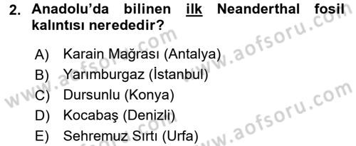 Anadolu Arkeolojisi Dersi 2015 - 2016 Yılı Tek Ders Sınav Soruları 2. Soru