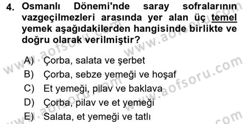 Türk Mutfak Kültürü Dersi 2017 - 2018 Yılı 3 Ders Sınav Soruları 4. Soru