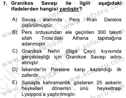Anadolu Arkeolojisi Dersi 2015 - 2016 Yılı Tek Ders Sınav Soruları 7. Soru