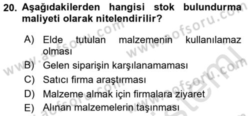 Büro Teknolojileri Dersi 2022 - 2023 Yılı Yaz Okulu Sınav Soruları 20. Soru