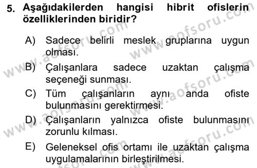 Büro Teknolojileri Dersi 2024 - 2025 Yılı (Vize) Ara Sınav Soruları 5. Soru