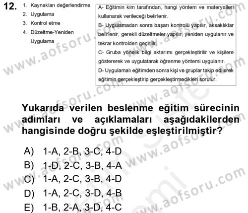 Beslenmenin Temel İlkeleri Dersi 2017 - 2018 Yılı (Final) Dönem Sonu Sınav Soruları 12. Soru