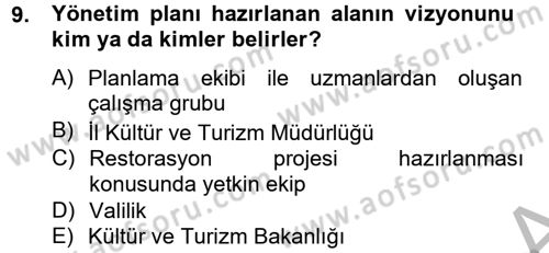 Arkeolojik Alan Yönetimi Dersi 2014 - 2015 Yılı (Final) Dönem Sonu Sınav Soruları 9. Soru