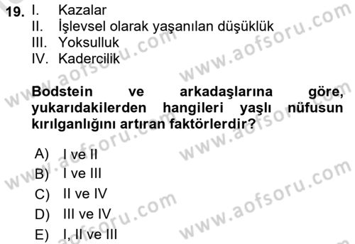 Afet Psikolojisi ve Sosyolojisi Dersi 2023 - 2024 Yılı Yaz Okulu Sınav Soruları 19. Soru