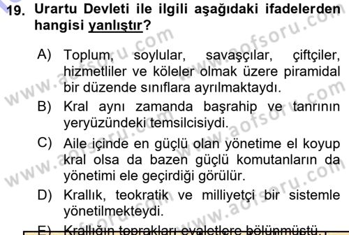 Anadolu Arkeolojisi Dersi 2015 - 2016 Yılı (Vize) Ara Sınav Soruları 19. Soru