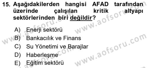 Afet Risk Azaltma Politikaları Dersi 2023 - 2024 Yılı (Vize) Ara Sınav Soruları 15. Soru