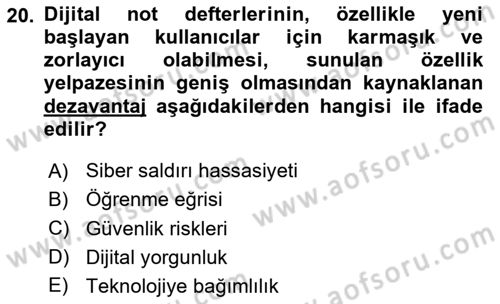 Büro Teknolojileri Dersi 2025 - 2026 Yılı (Vize) Ara Sınav Soruları 20. Soru