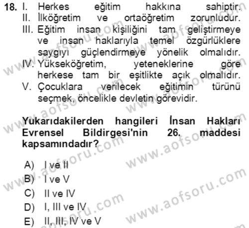 Göç Ve Göçmen Sorunları Dersi 2023 - 2024 Yılı (Vize) Ara Sınav Soruları 18. Soru