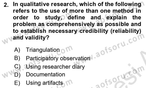 Research Methods Dersi 2021 - 2022 Yılı (Vize) Ara Sınav Soruları 2. Soru