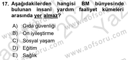 Afet Yönetimi 1 Dersi 2020 - 2021 Yılı Yaz Okulu Sınav Soruları 17. Soru