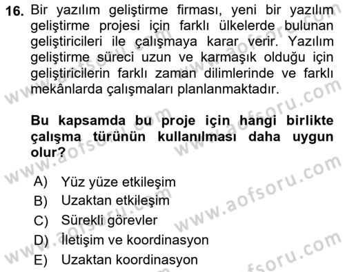 Büro Teknolojileri Dersi 2023 - 2024 Yılı (Vize) Ara Sınav Soruları 16. Soru