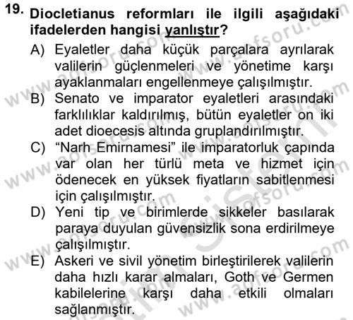 Anadolu Arkeolojisi Dersi 2014 - 2015 Yılı Tek Ders Sınav Soruları 19. Soru