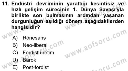 Kent, Planlama ve Afet Risk Yönetimi Dersi 2018 - 2019 Yılı 3 Ders Sınav Soruları 11. Soru