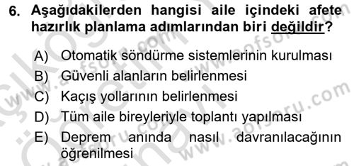 Afet Yönetimi 1 Dersi 2023 - 2024 Yılı Yaz Okulu Sınav Soruları 6. Soru