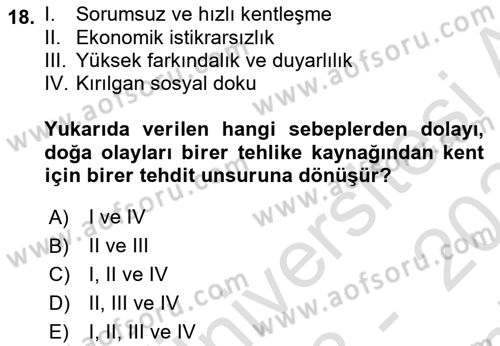 Sürdürülebilir Kentsel Dayanıklılık Dersi 2023 - 2024 Yılı (Final) Dönem Sonu Sınav Soruları 18. Soru