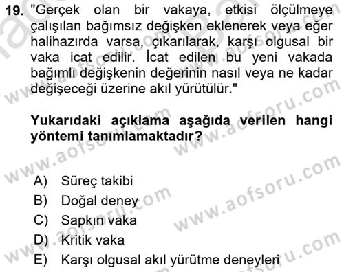 Uluslararası İlişkilerde Araştırma Yöntemleri Dersi 2021 - 2022 Yılı (Vize) Ara Sınav Soruları 19. Soru