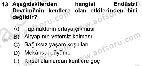 Kent, Planlama ve Afet Risk Yönetimi Dersi 2019 - 2020 Yılı (Vize) Ara Sınav Soruları 13. Soru