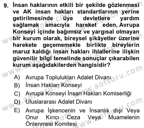 İnsan Hakları Ve Kamu Özgürlükleri Dersi 2022 - 2023 Yılı Yaz Okulu Sınav Soruları 9. Soru